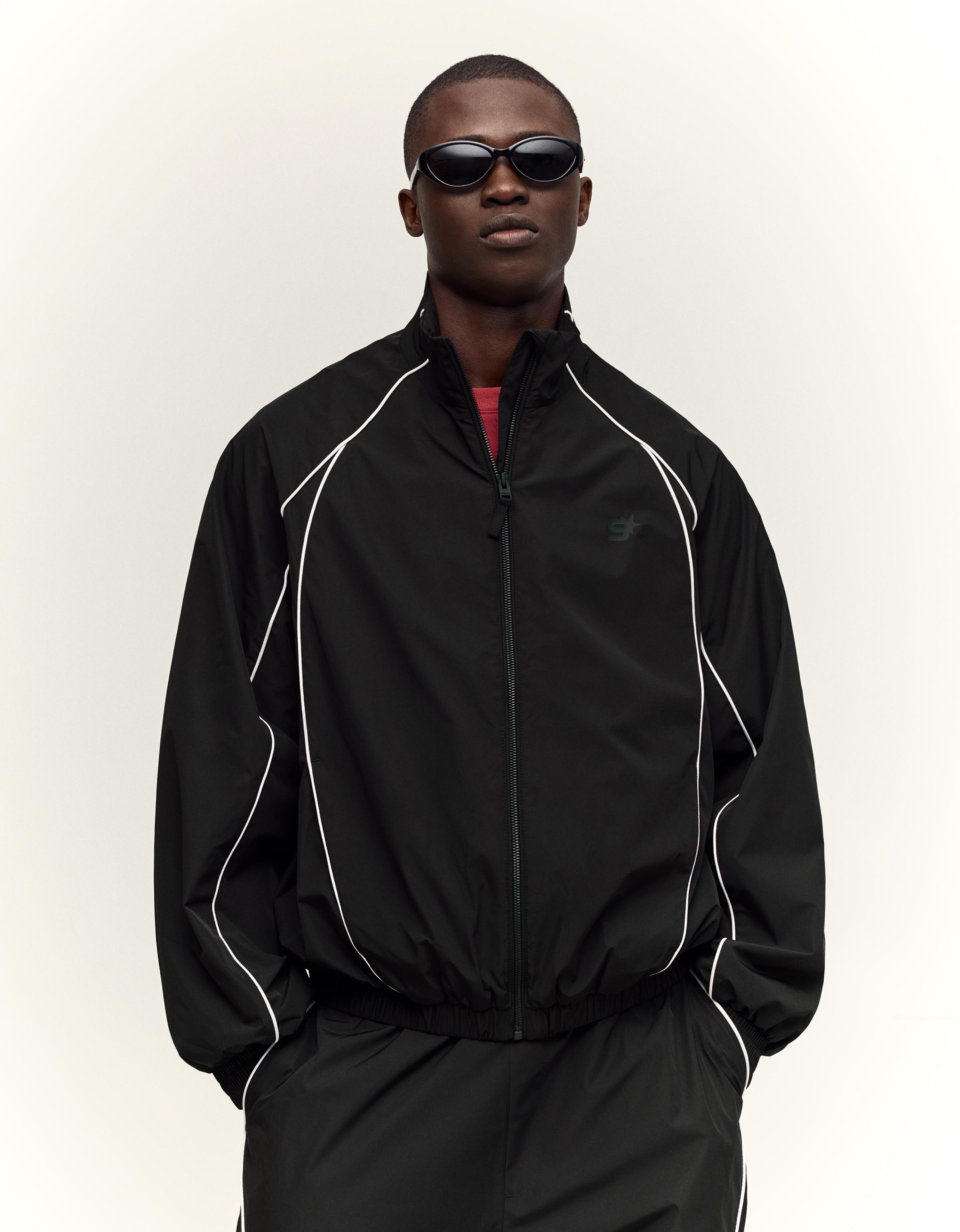 Bershka Cazadora Técnica Contraste Hombre Negro
