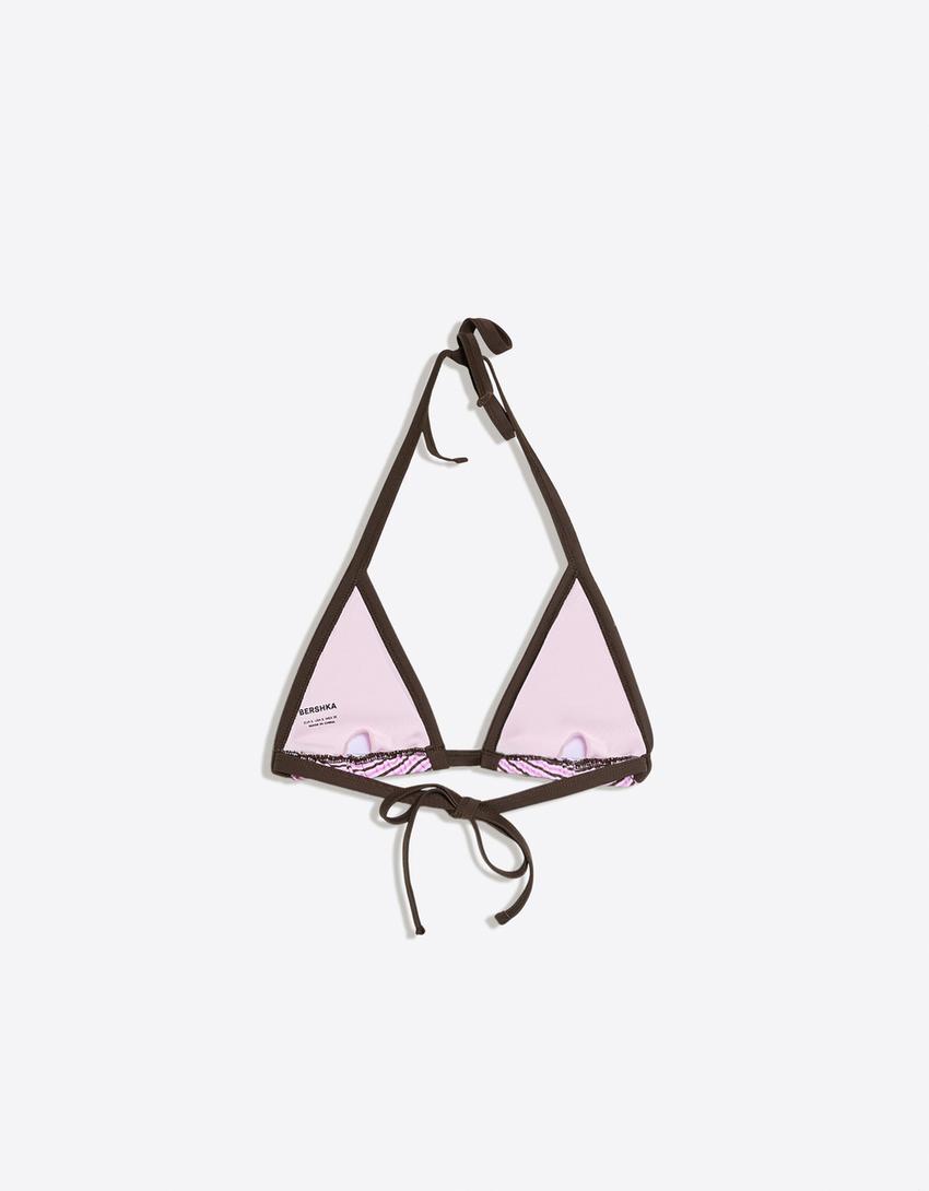 Top bikini triangolare a contrasto-Rosa