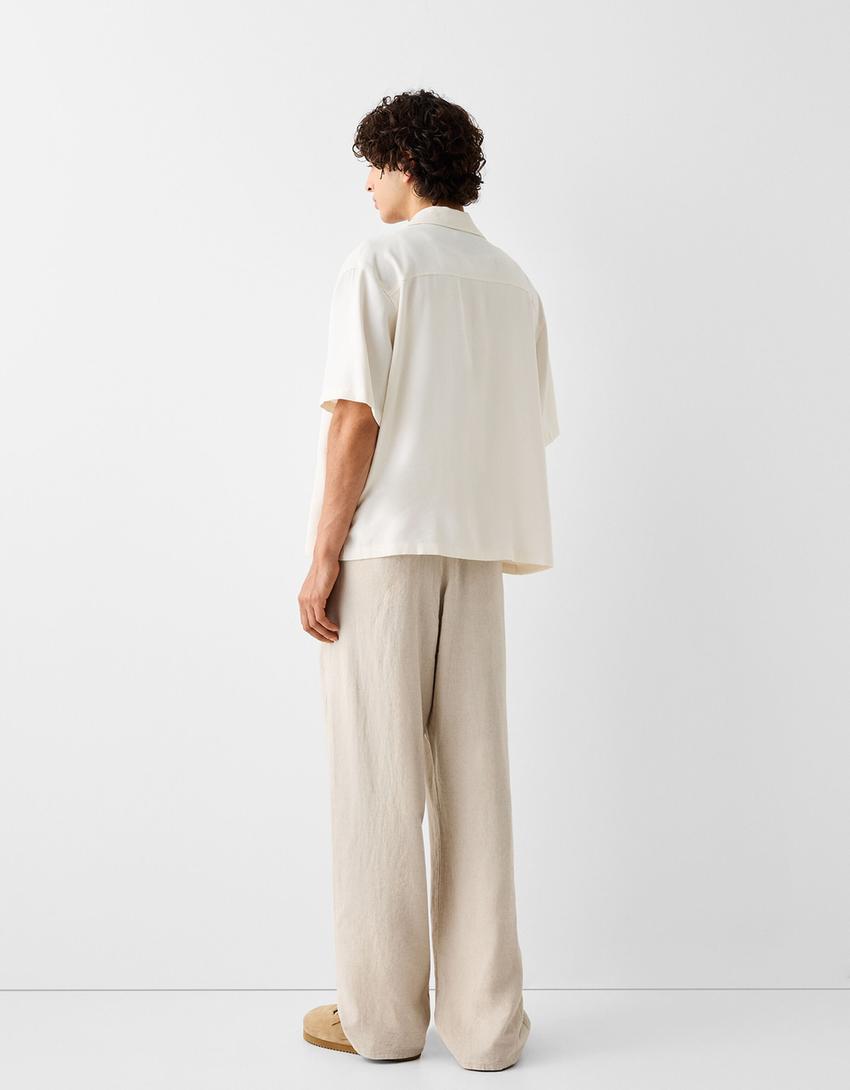 Pantalon jogging wide lin mélangé-Sable-2