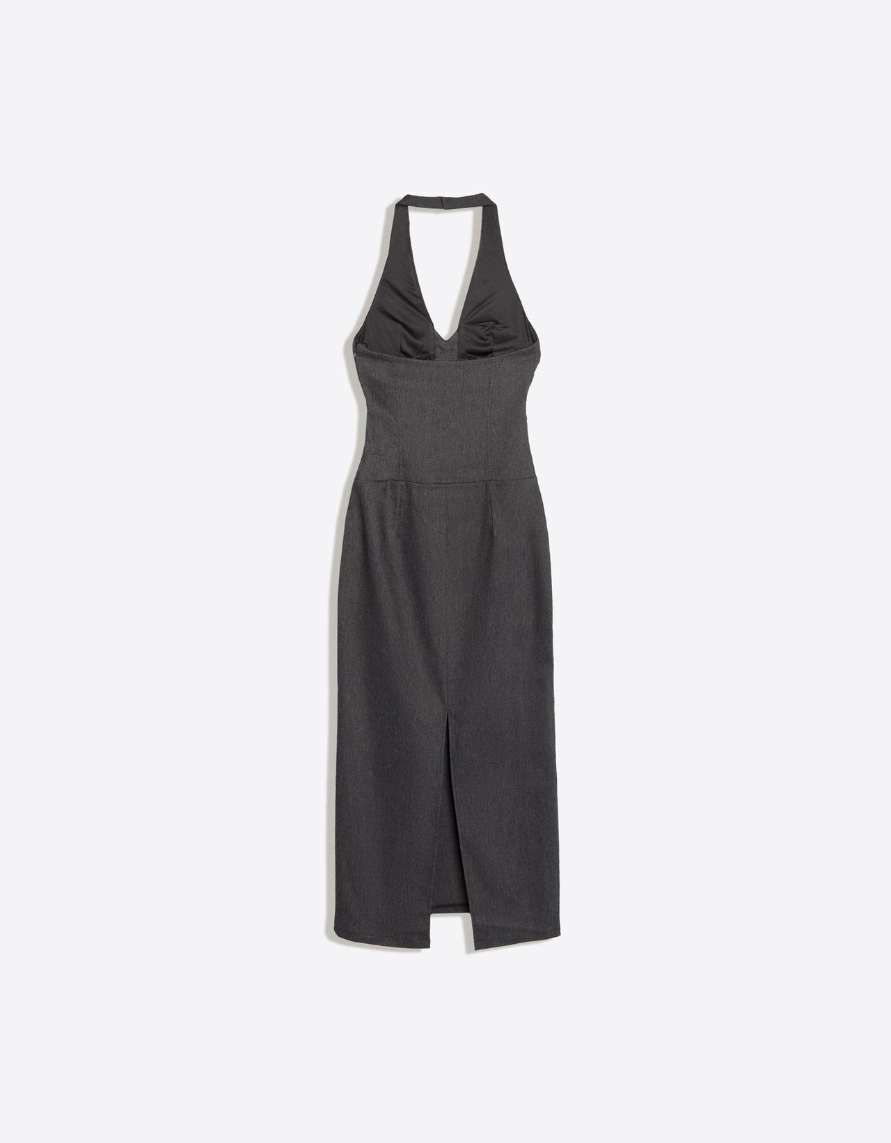 Twill halter midi dress — Dark blue