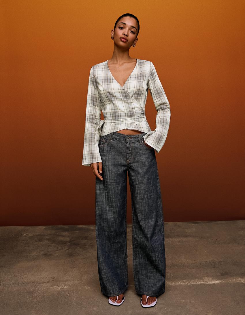Wrap print blouse-Sand