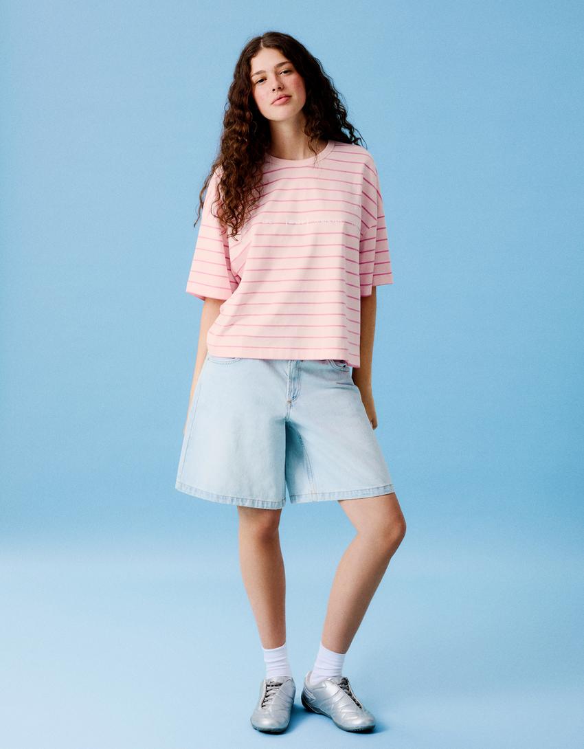 Oversize-T-Shirt mit Print-Rosa
