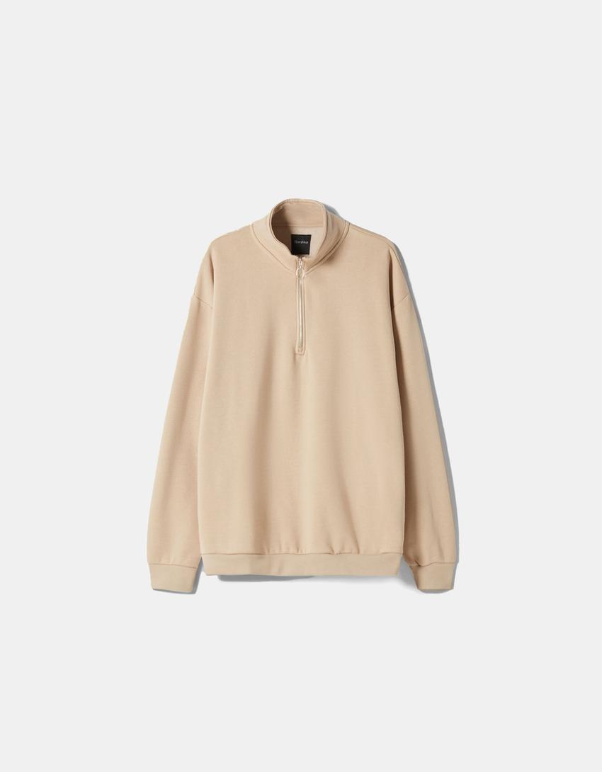 Sweat oversize col montant-Camel-4