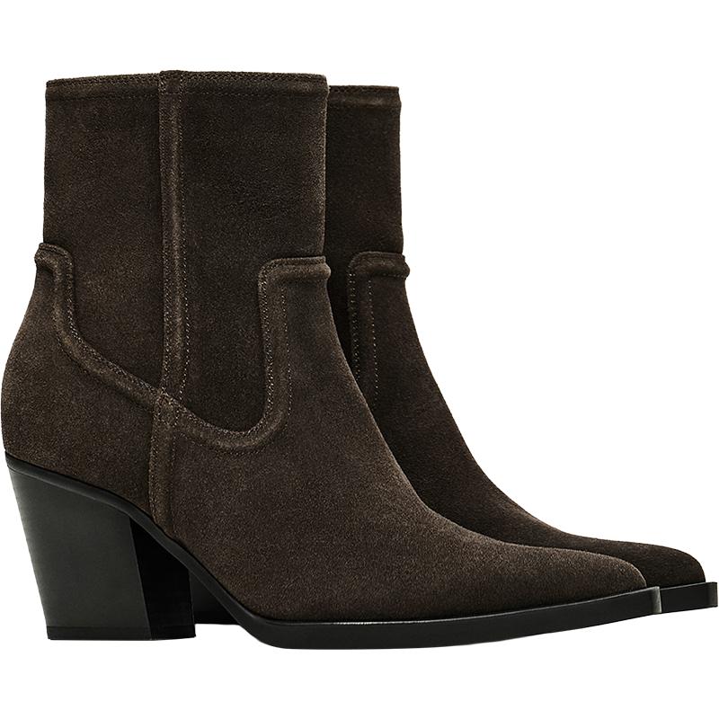 Leather cowboy heel ankle boots — TAUPE