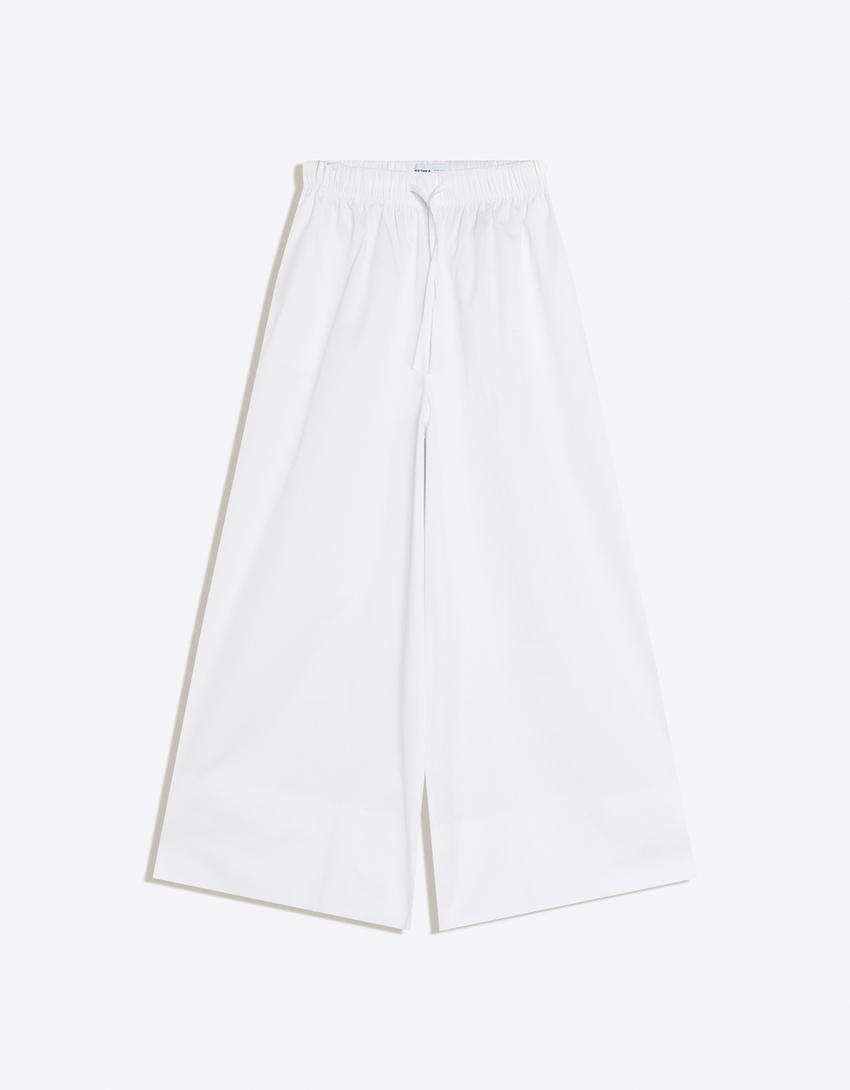 Poplin culotte trousers-White