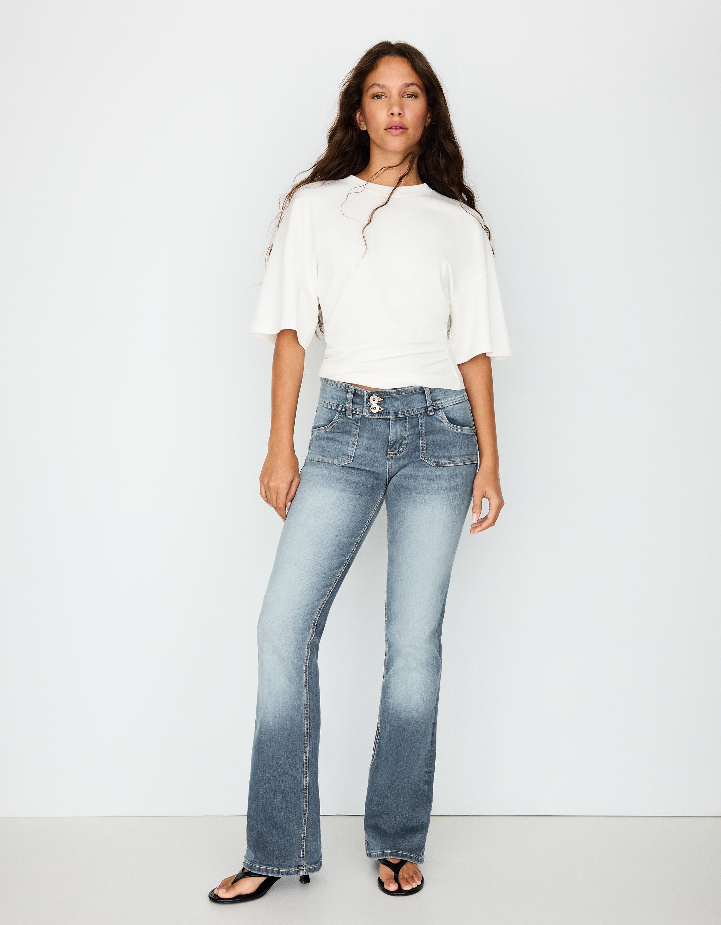 Bershka Jeans Bootcut Tiro Bajo Mujer Azul