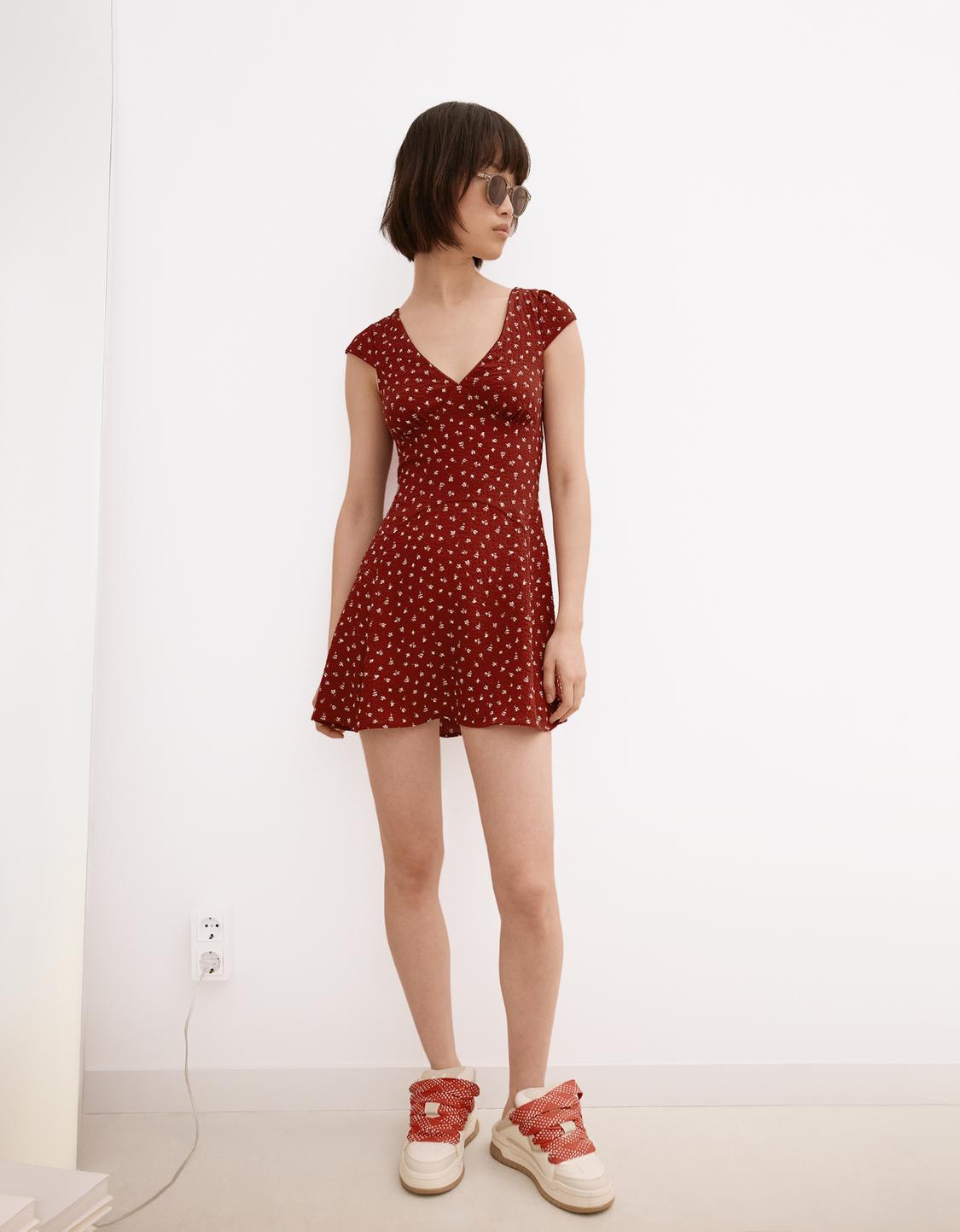Printed waffle-knit mini dress