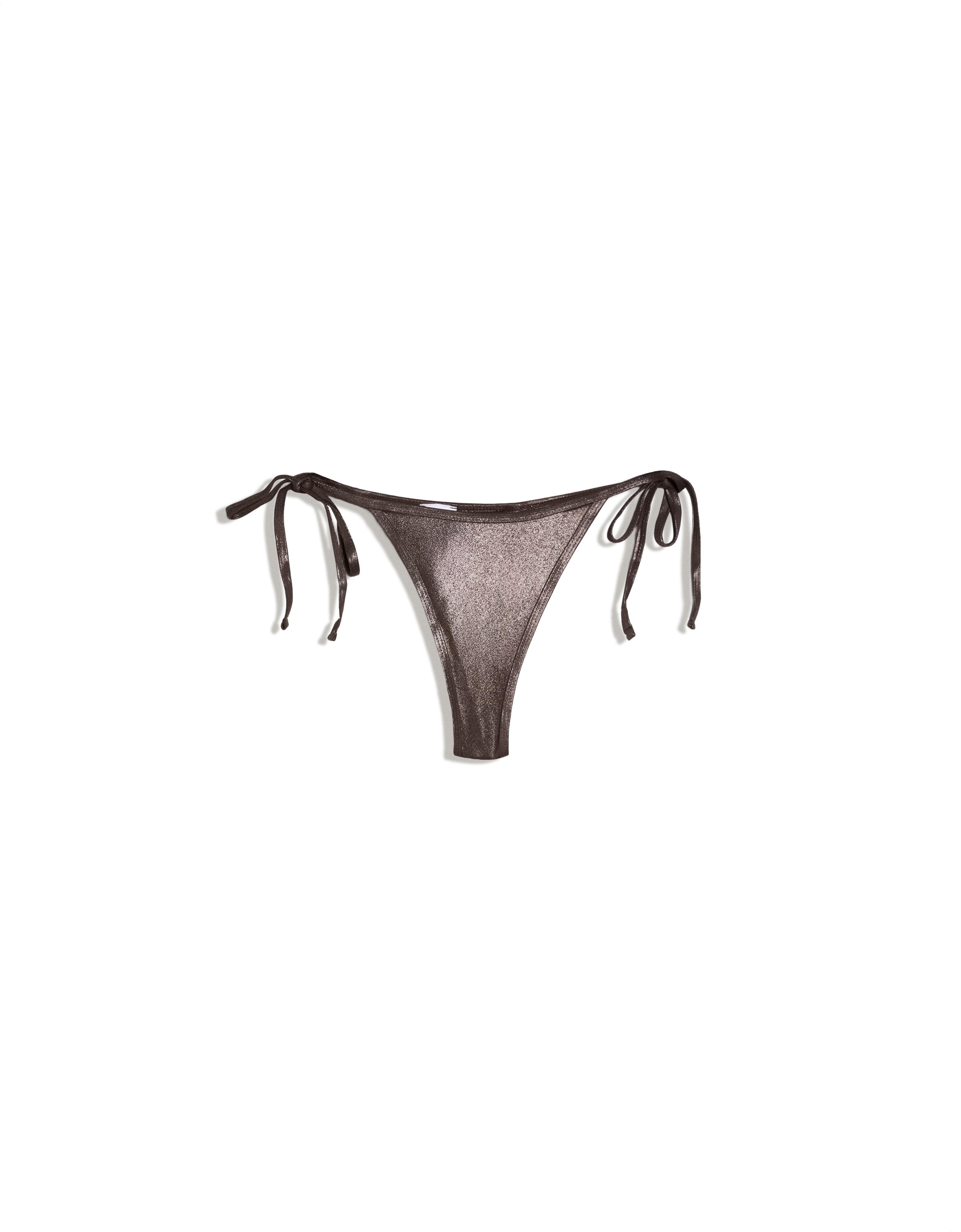 Laminated thong bikini bottoms — Brown
