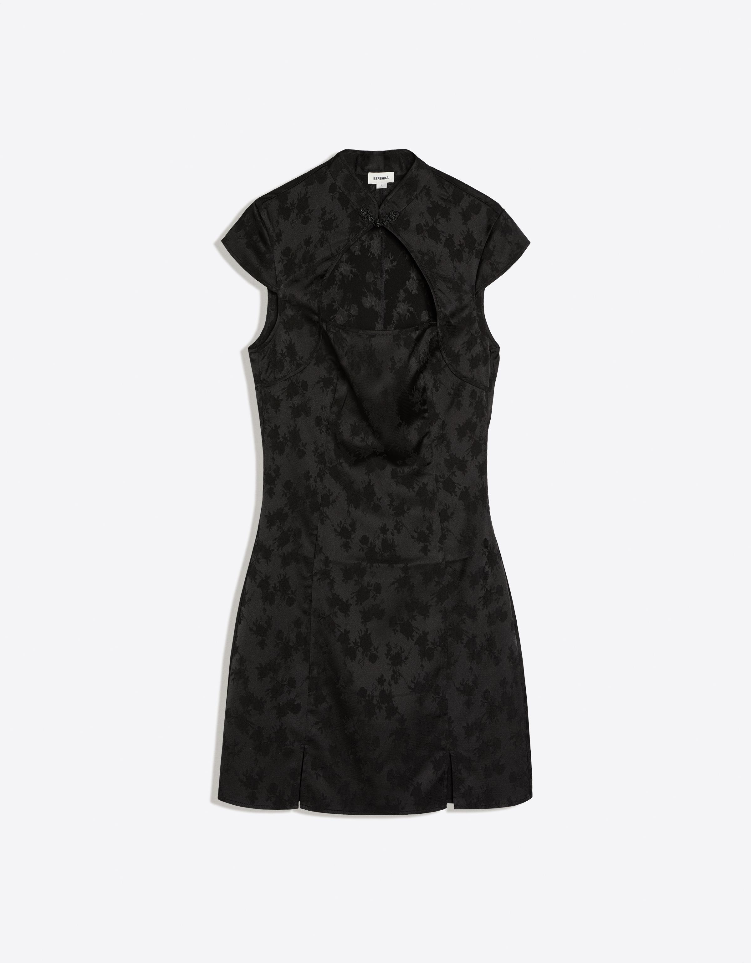Mini sateen jacquard dress — Black
