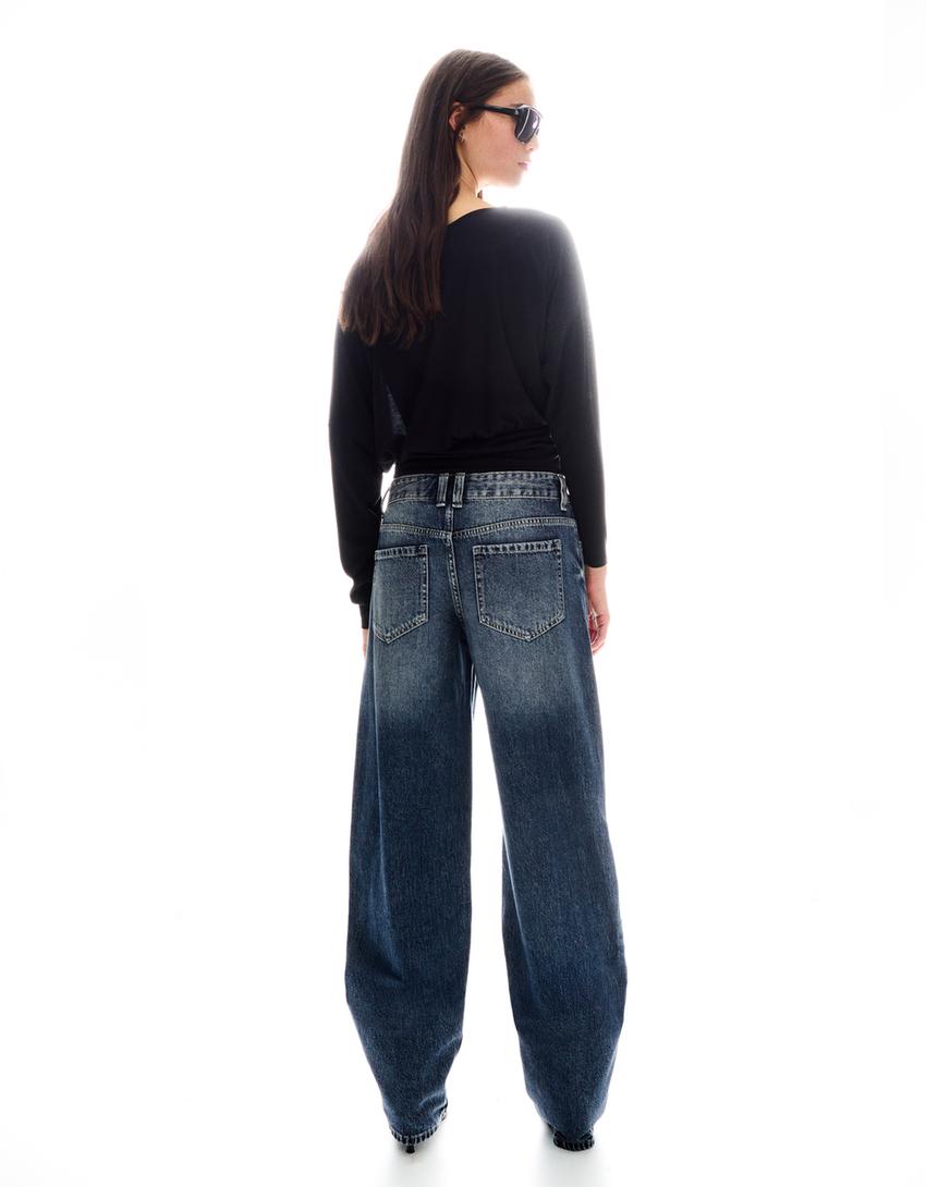 Low-rise baggy barrel jeans-Blue