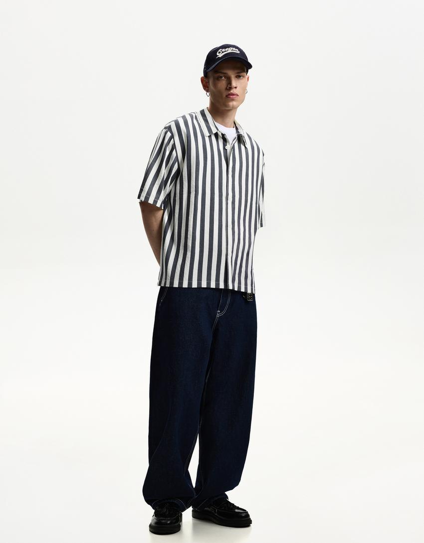 Relaxed fit kısa kollu gömlek-Koyu gri-3