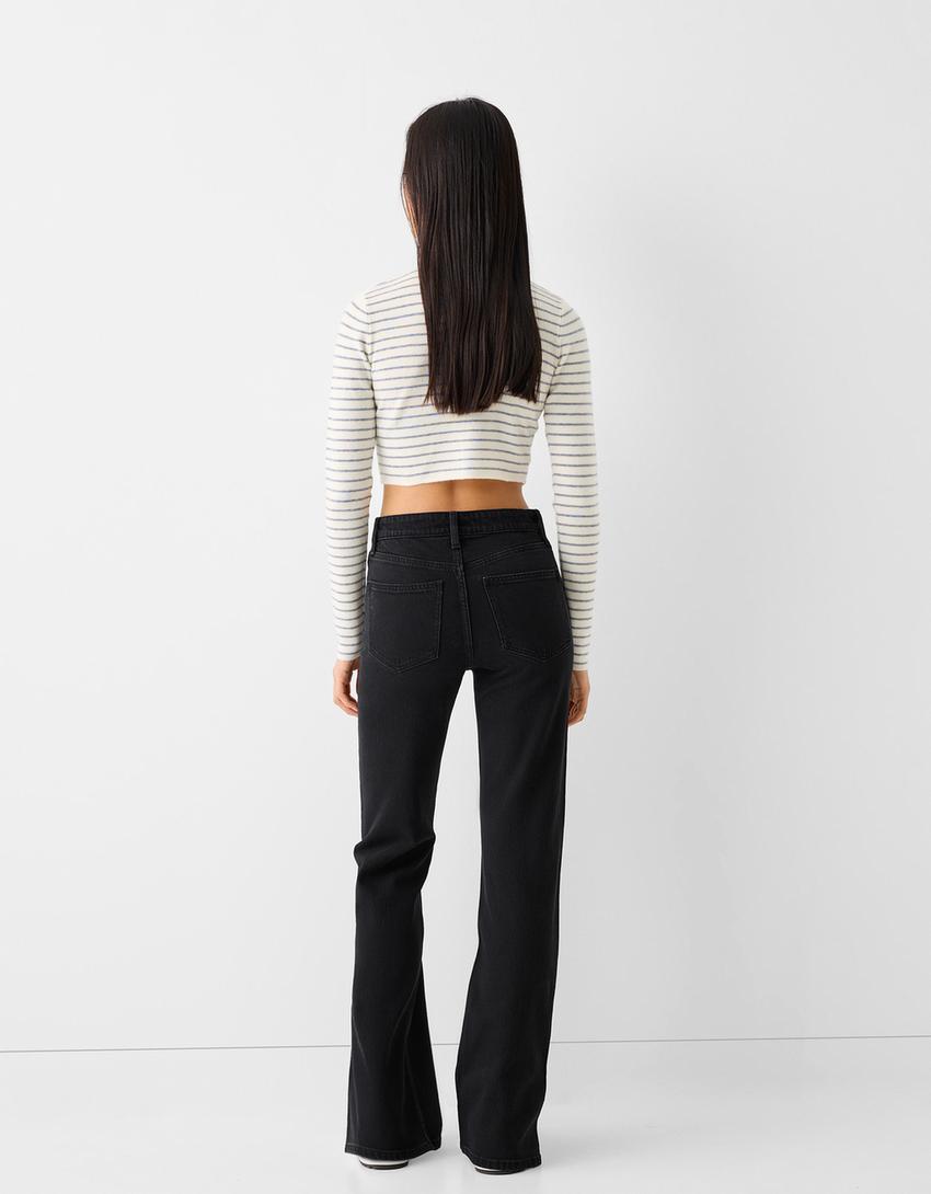 جينز جرسي مريح بفتحة في الطرف السفلي-أسود-2