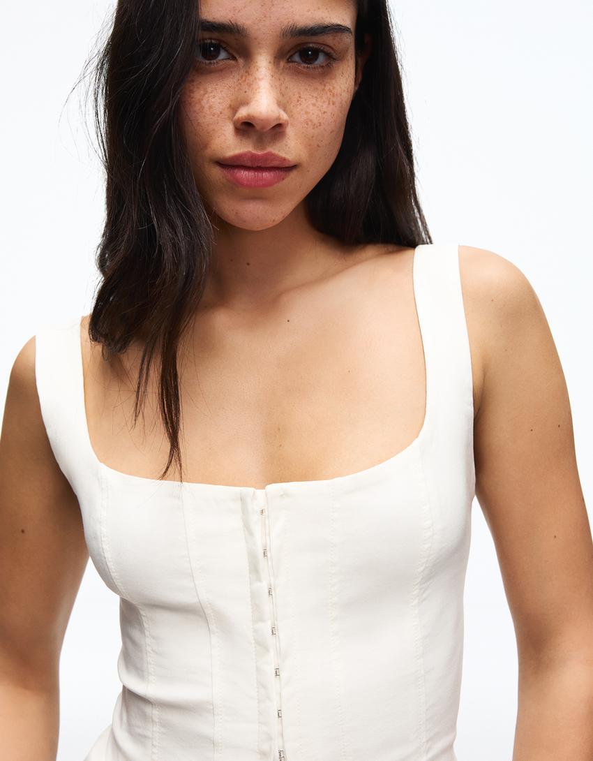 Top typu gorset z bengaliny-Biały