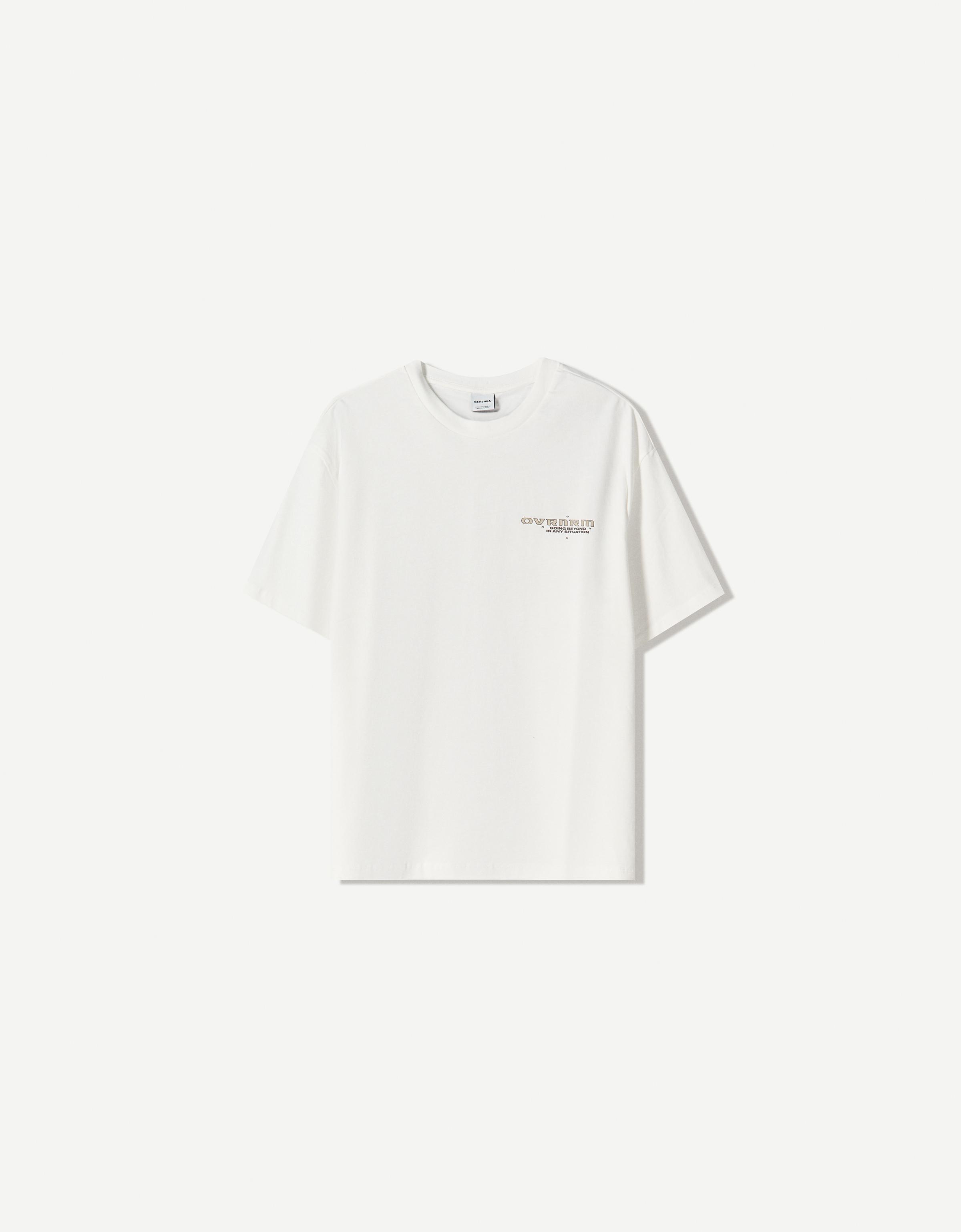 Bershka T-Shirt Mit Print Und Kurzen Ärmeln Herren Xl Grbrochenes Weiss