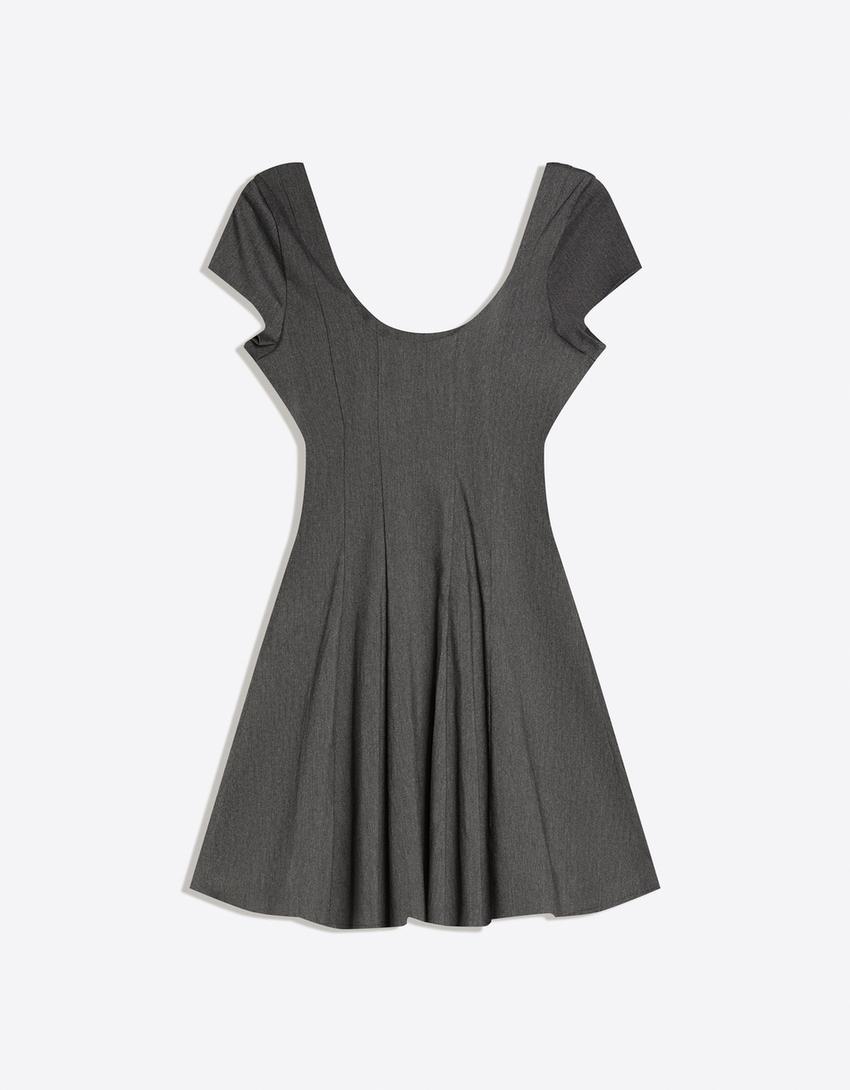 Mini-Kleid aus Bengaline mit schwingendem Rock-Grau