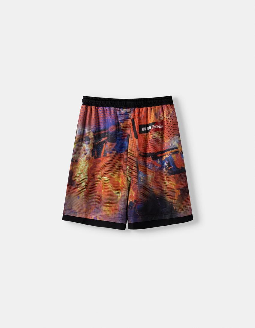 New York Red Bulls print mesh Bermuda shorts-Orange