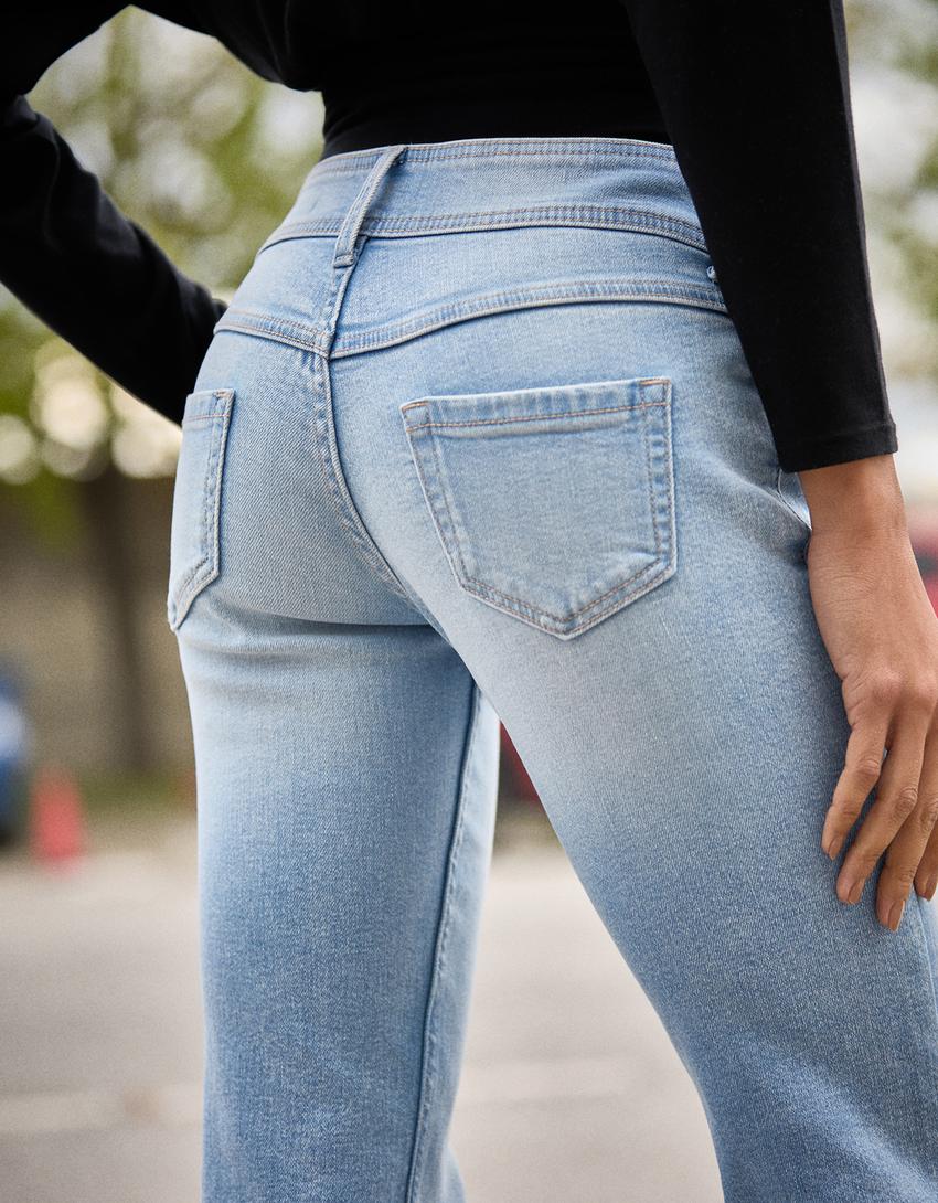 Jeans bootcut taille basse-Bleu clair