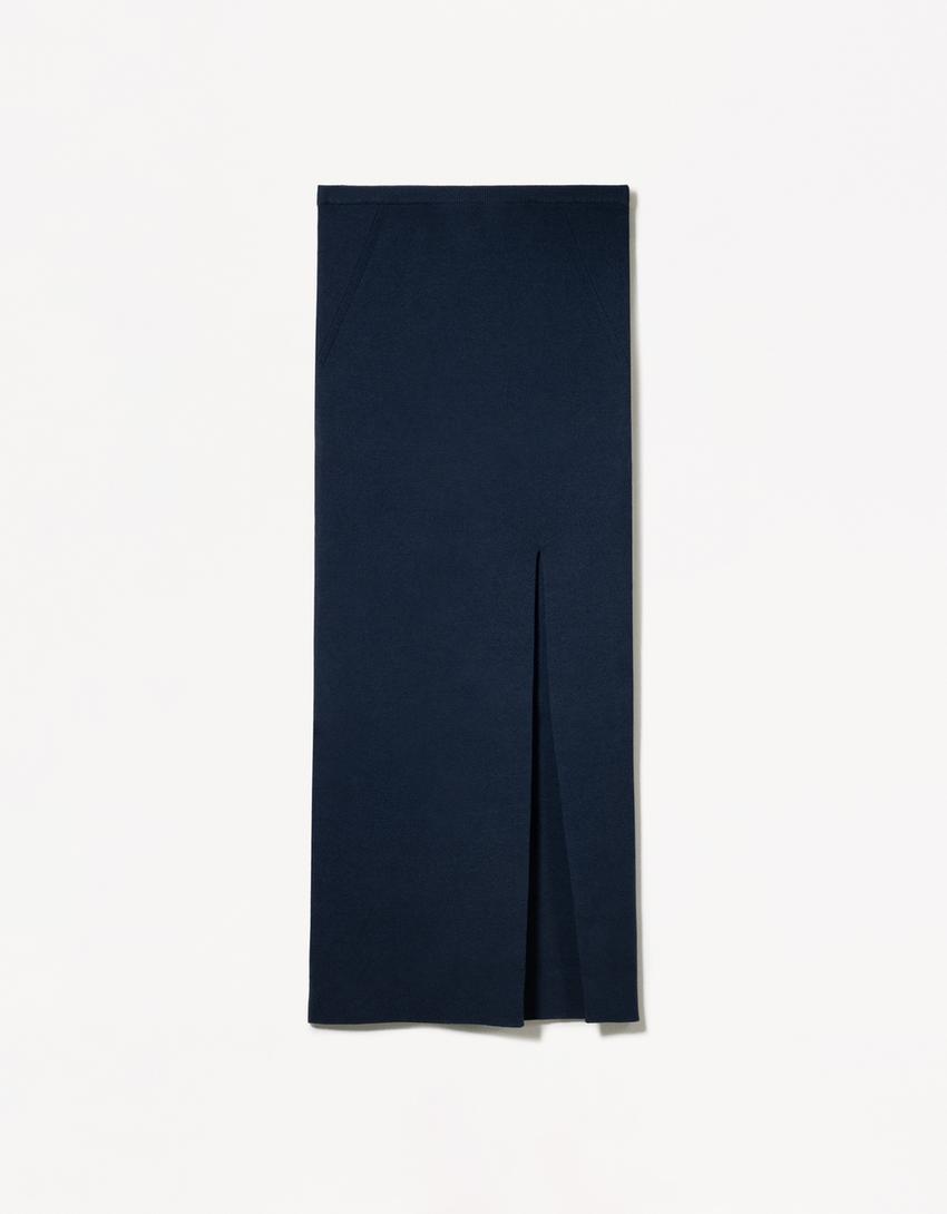 Strikket vest- og skjørtsett-Blå-4