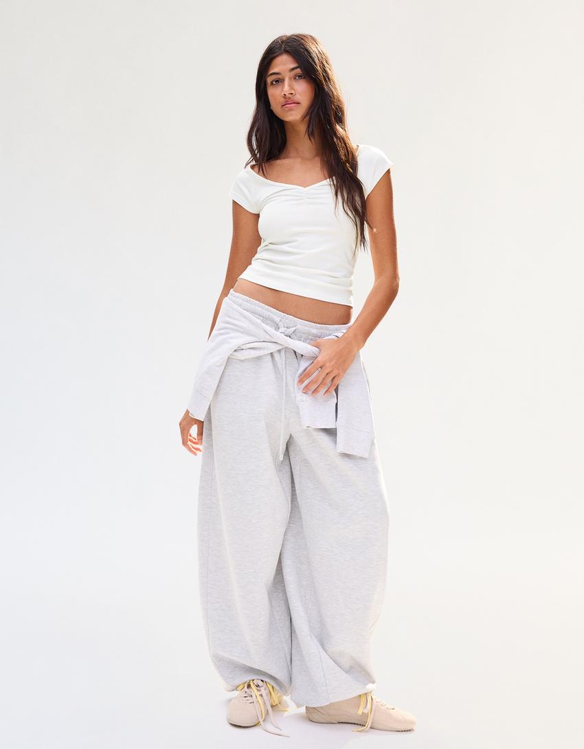 Short sleeve ruched T-shirt-Off white