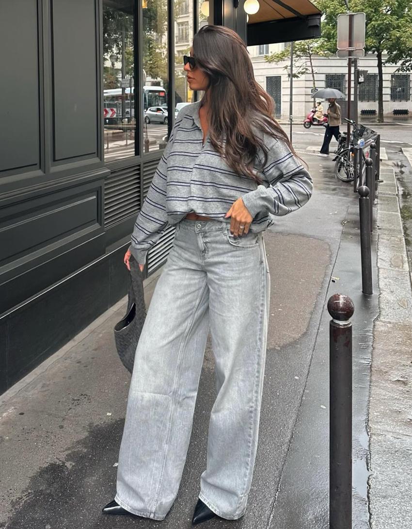 Wide-leg jeans-Grey