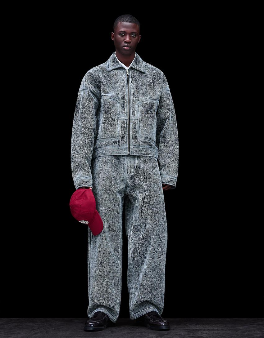 Cazadora denim textura-Azul lavado