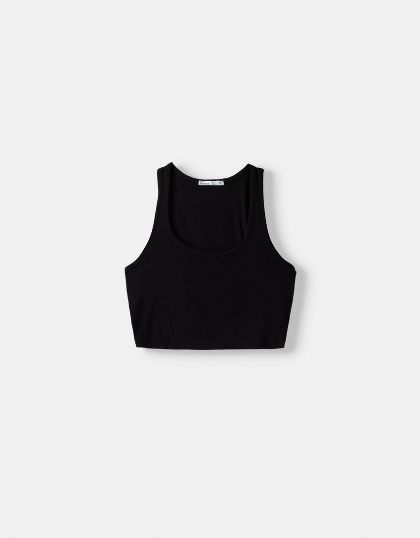 Strappy crop top-Black-4
