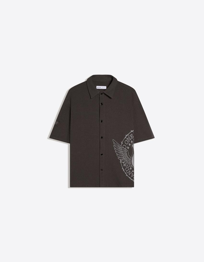 Relaxed fit waffle-knit shirt-Dark grey
