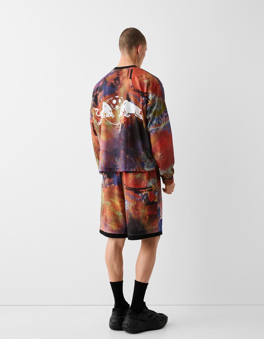 New York Red Bulls print mesh Bermuda shorts-Orange-2