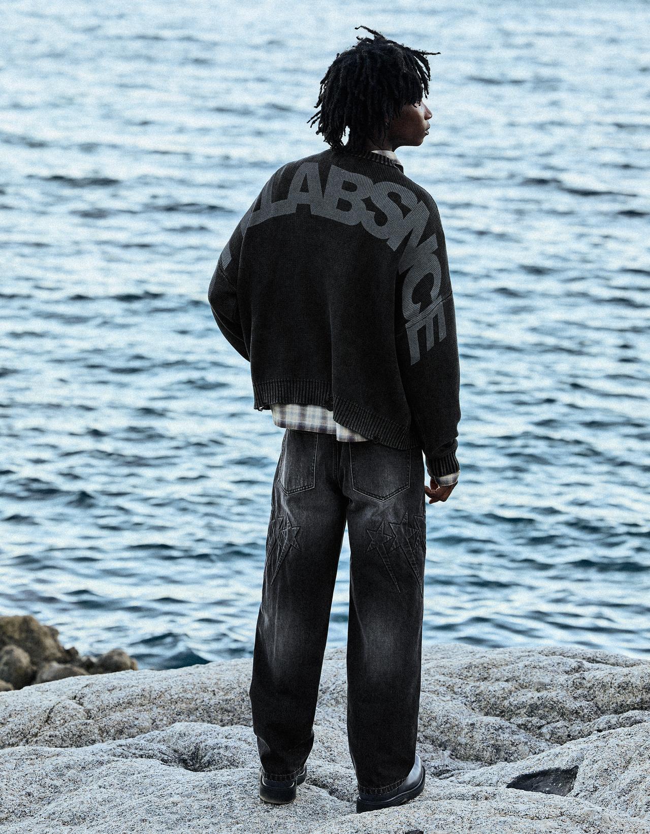 Embossed detail baggy jeans — Black