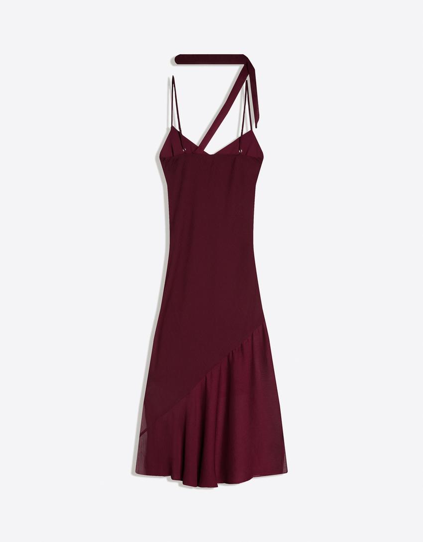 bershka red wrap dress Bershka wrap front linen look mini dress in red