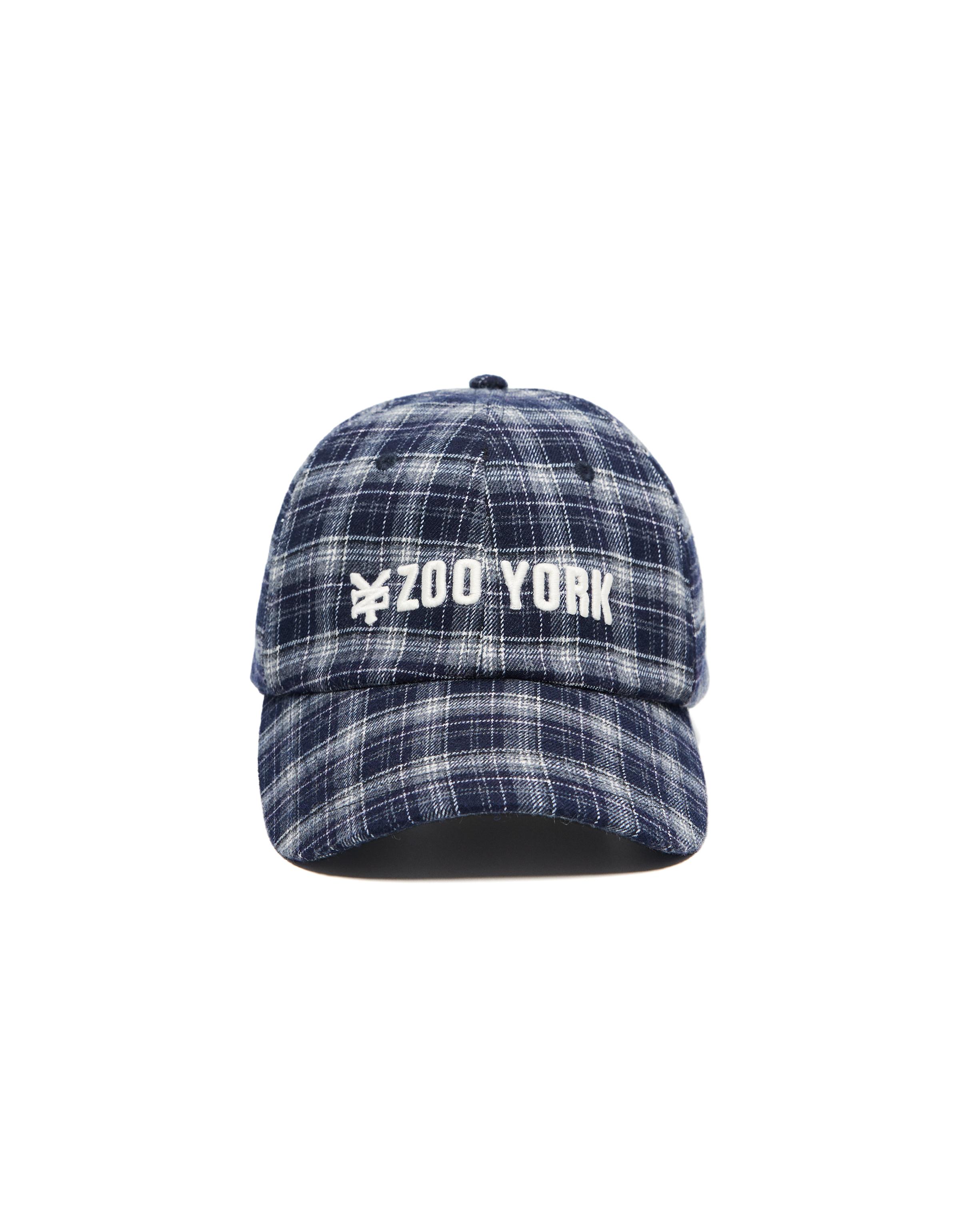 ZOO YORK X BERSHKA embroidered check cap — Dark blue