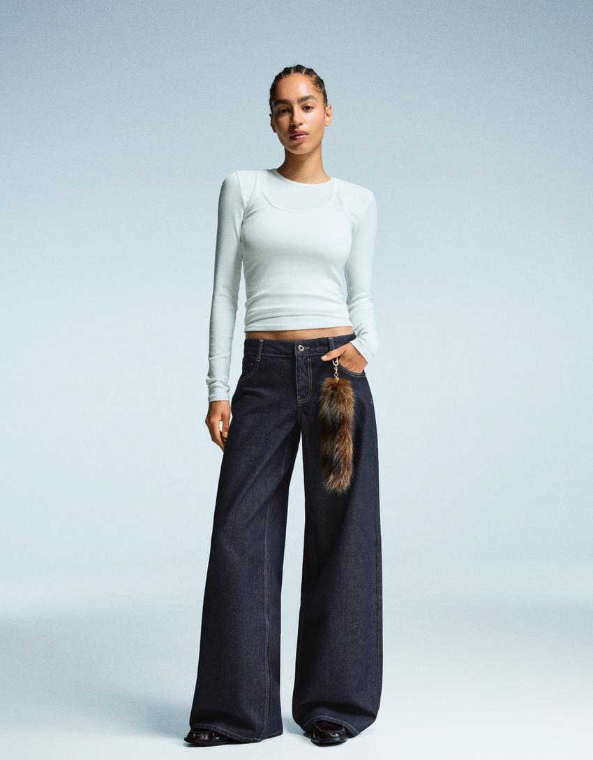 Jeans wide leg low waist-Marino