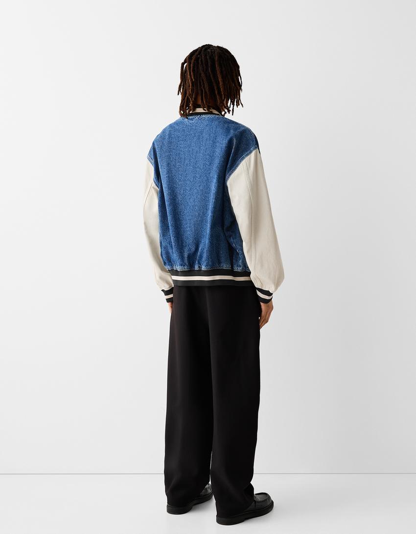 Blouson cropped workwear-Bleu lavé-1