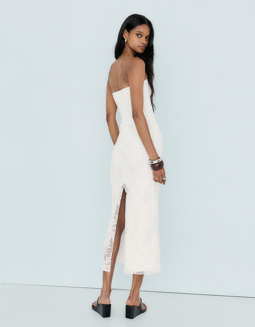 Rustic bandeau midi dress-Cream