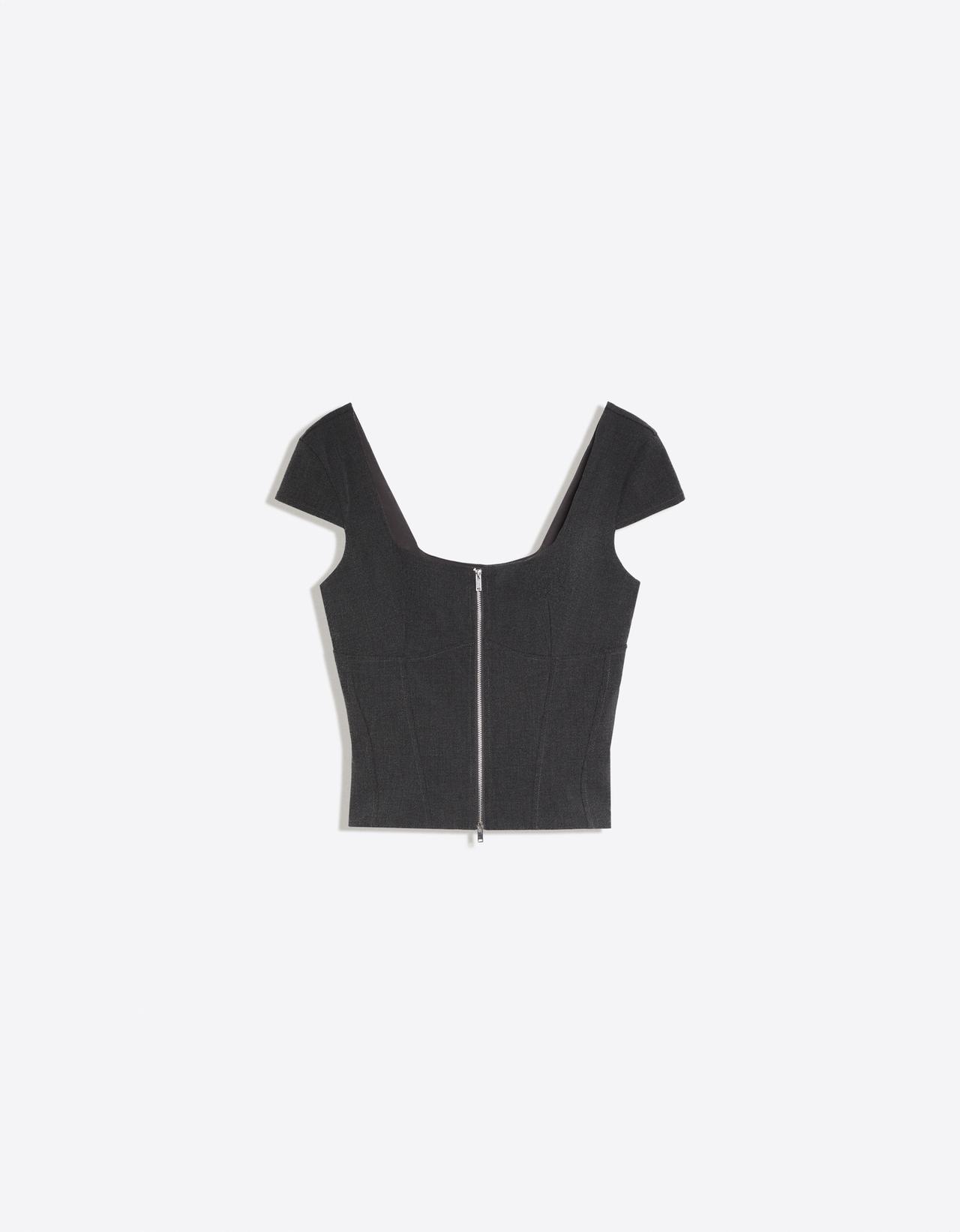 Short sleeve zip-up top — Grey