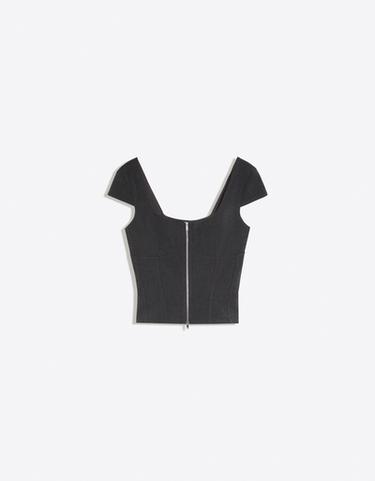 Short sleeve zip-up top — Grey 5