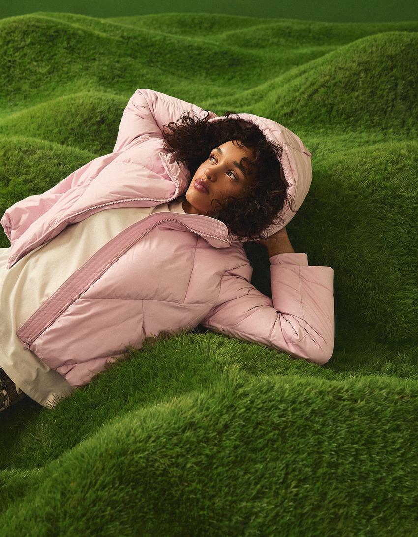 Hooded puffer jacket-Pink