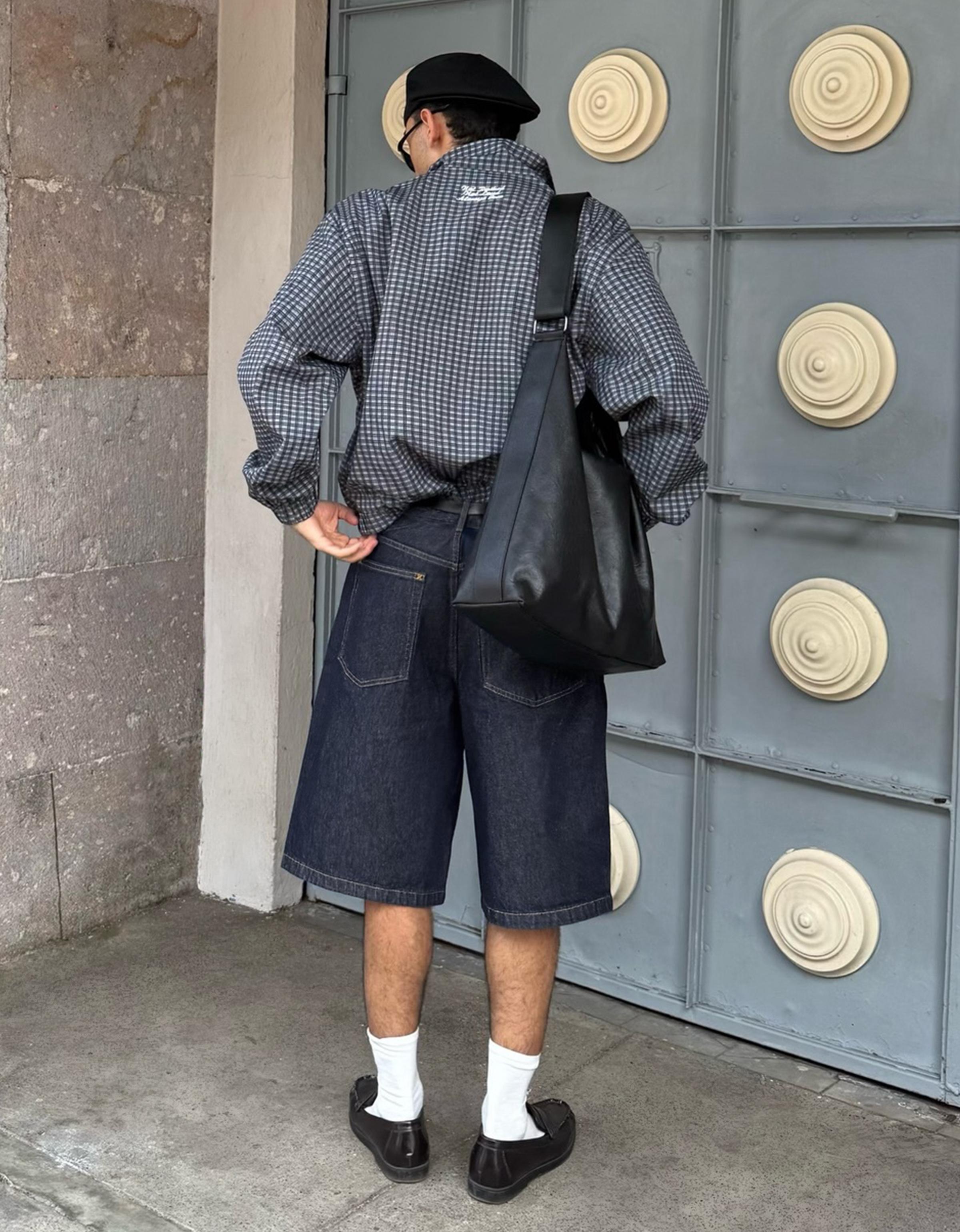 Baggy denim Bermuda shorts — Navy
