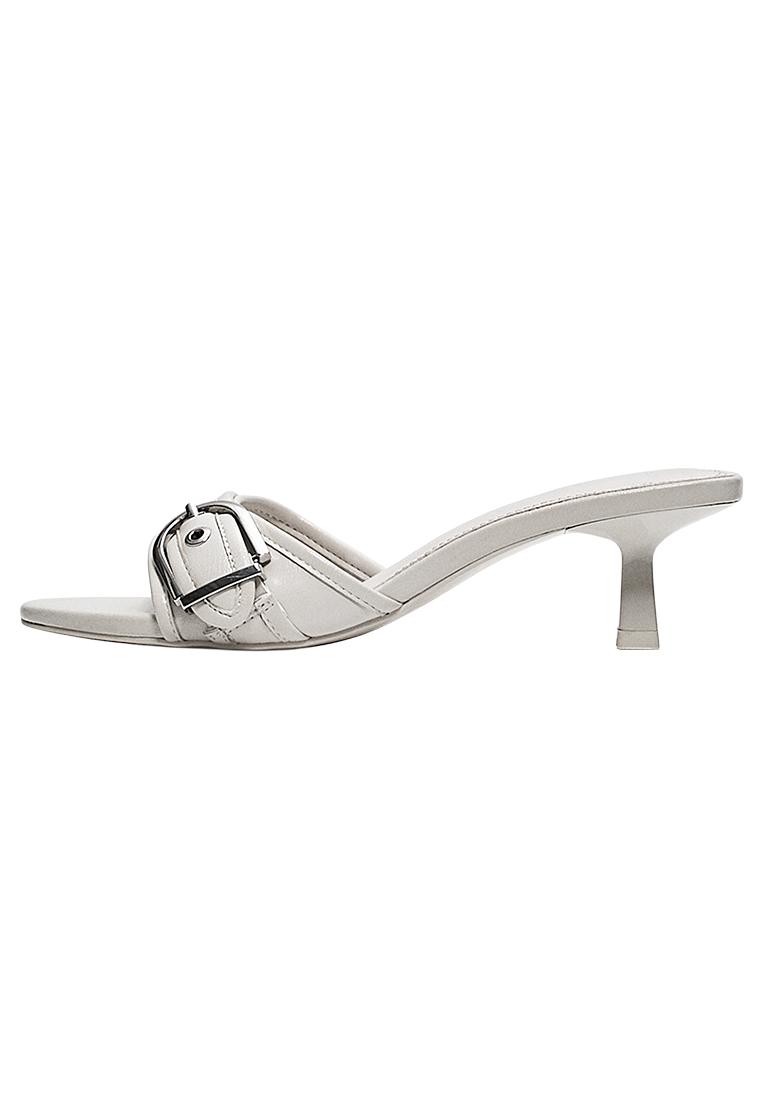 Buckled heeled mules — WHITE