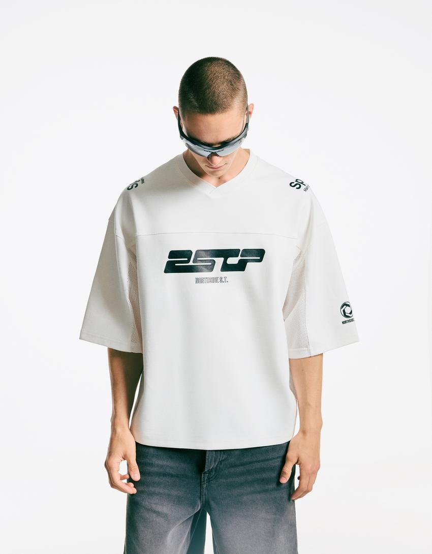 T-shirt manches courtes boxy fit imprimé-Blanc-3