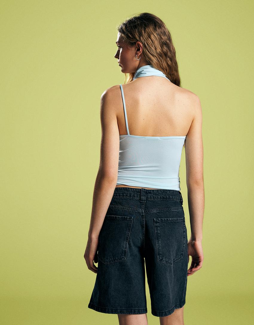 Asymmetric scarf top-Light blue