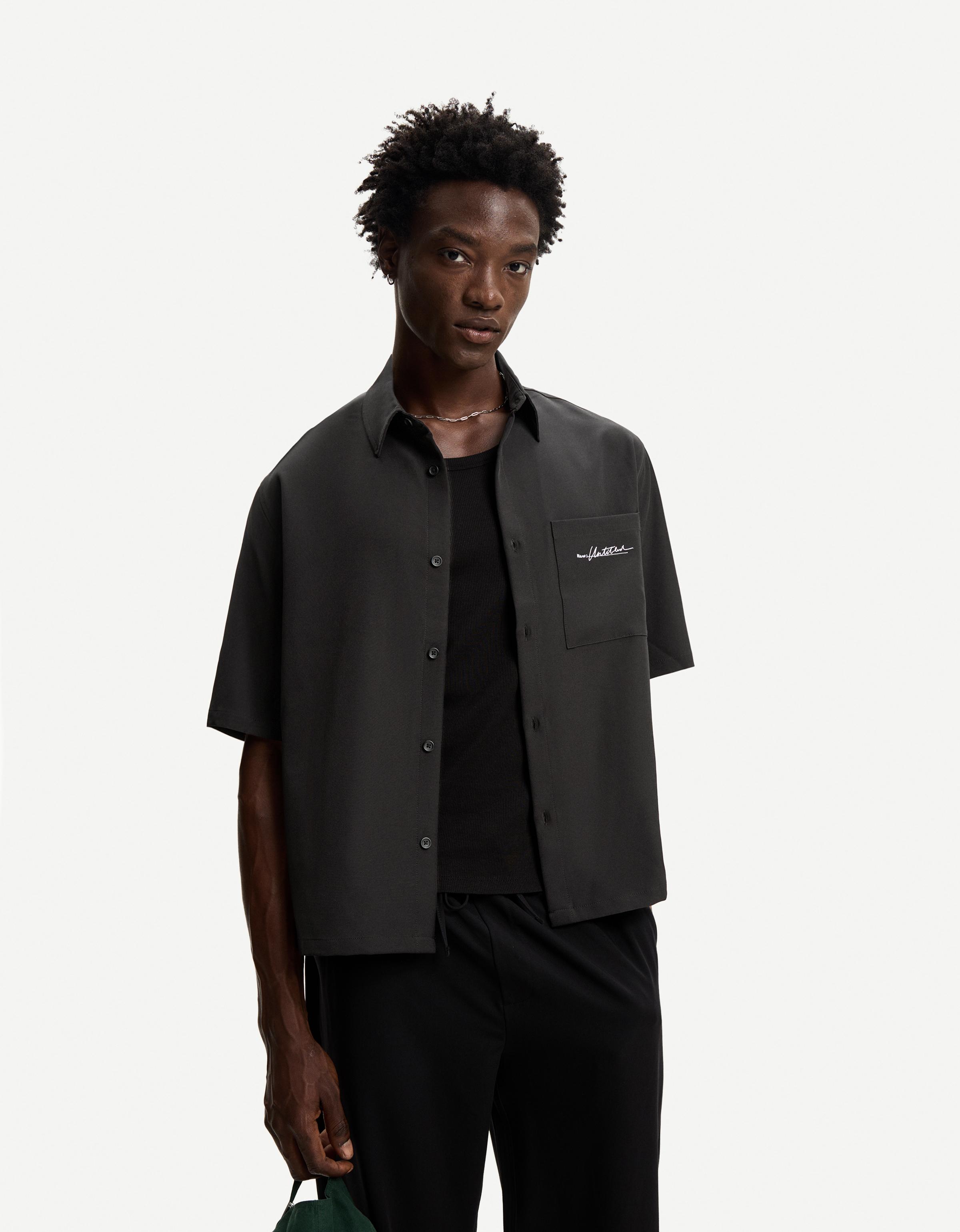 Bershka Boxy-Hemd Mit Stickerei Herren L Schwarz