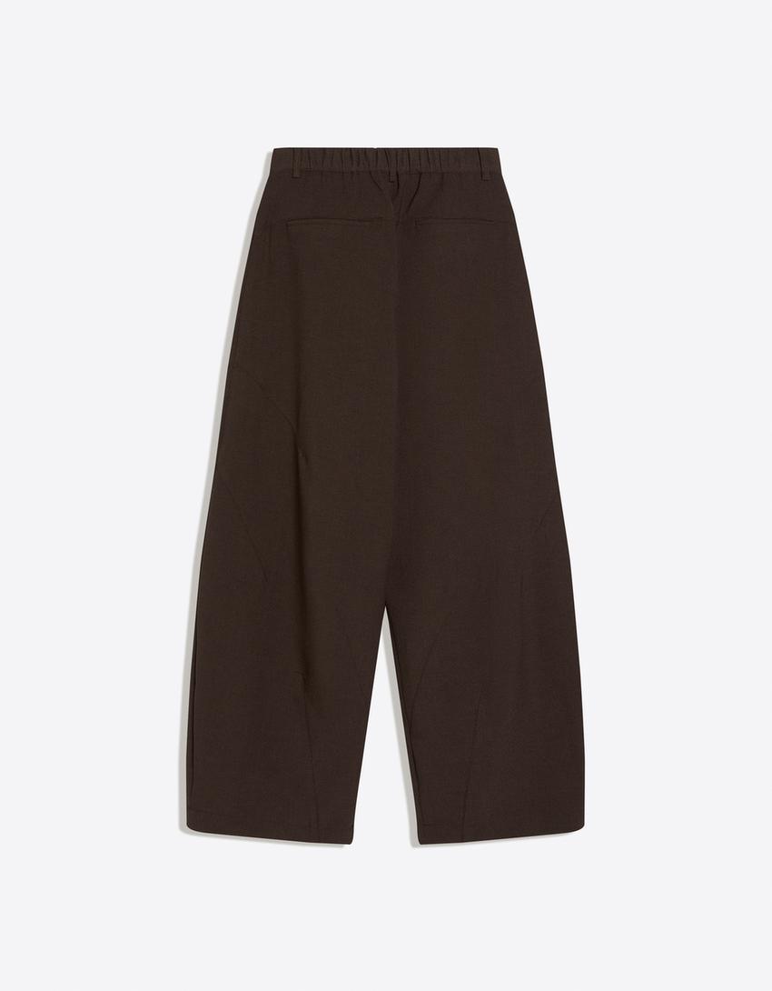 Barrel-leg tailored fit trousers with cut-outs-Brown