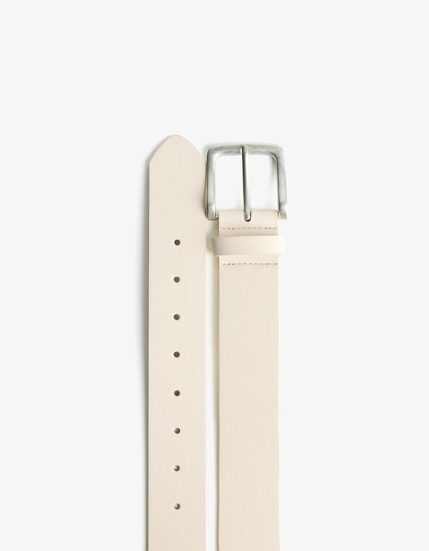 Faux leather belt-Cream