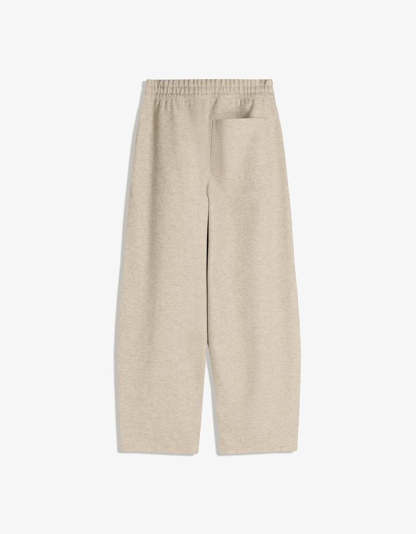 Balloon fit felt texture trousers with darts-Sand