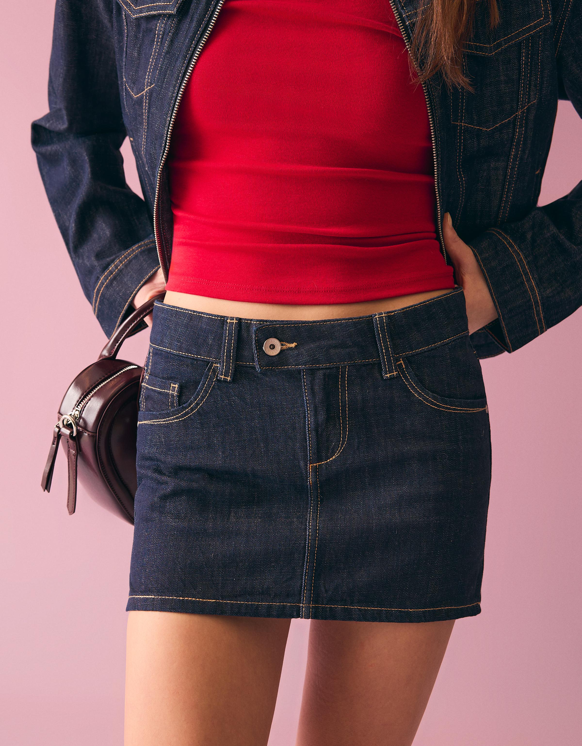 İşlemeli denim mini etek - Görsel 5