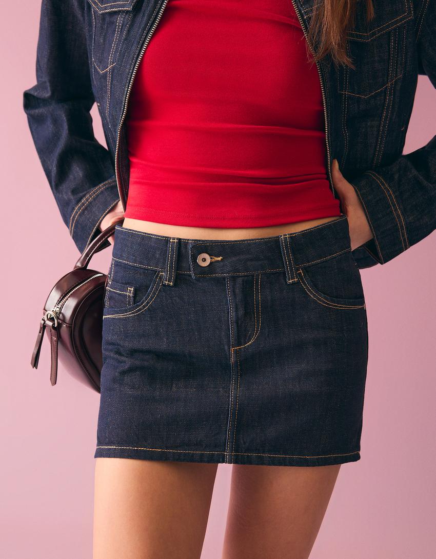 Minissaia denim bordada-Marinho