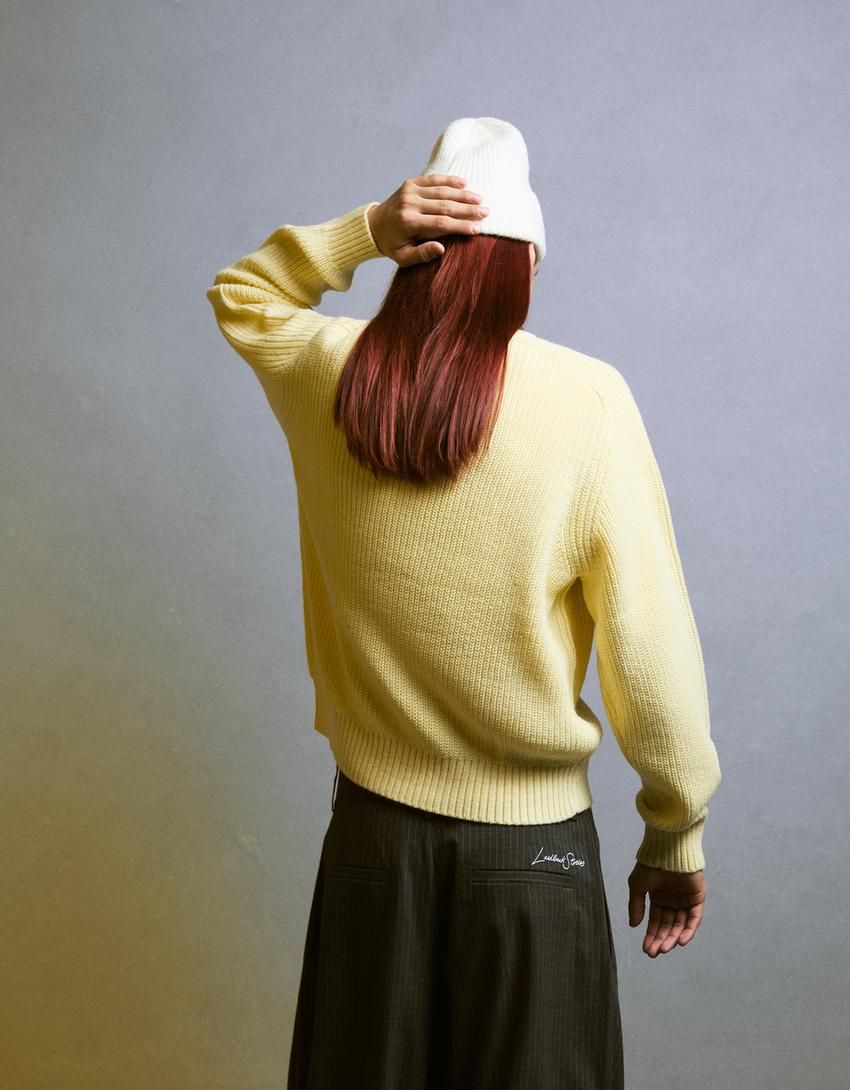 Purl knit wool blend sweater-Yellow