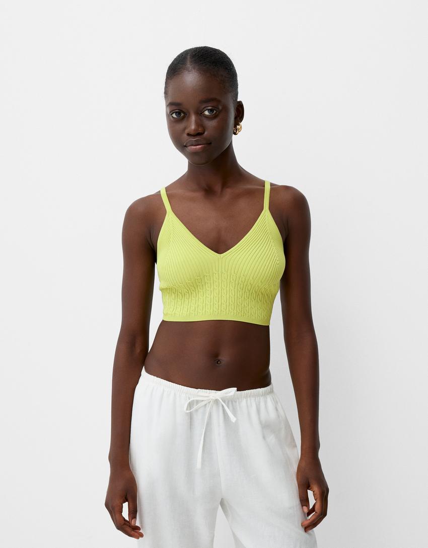 Top cuello pico trenzado-Verde-0
