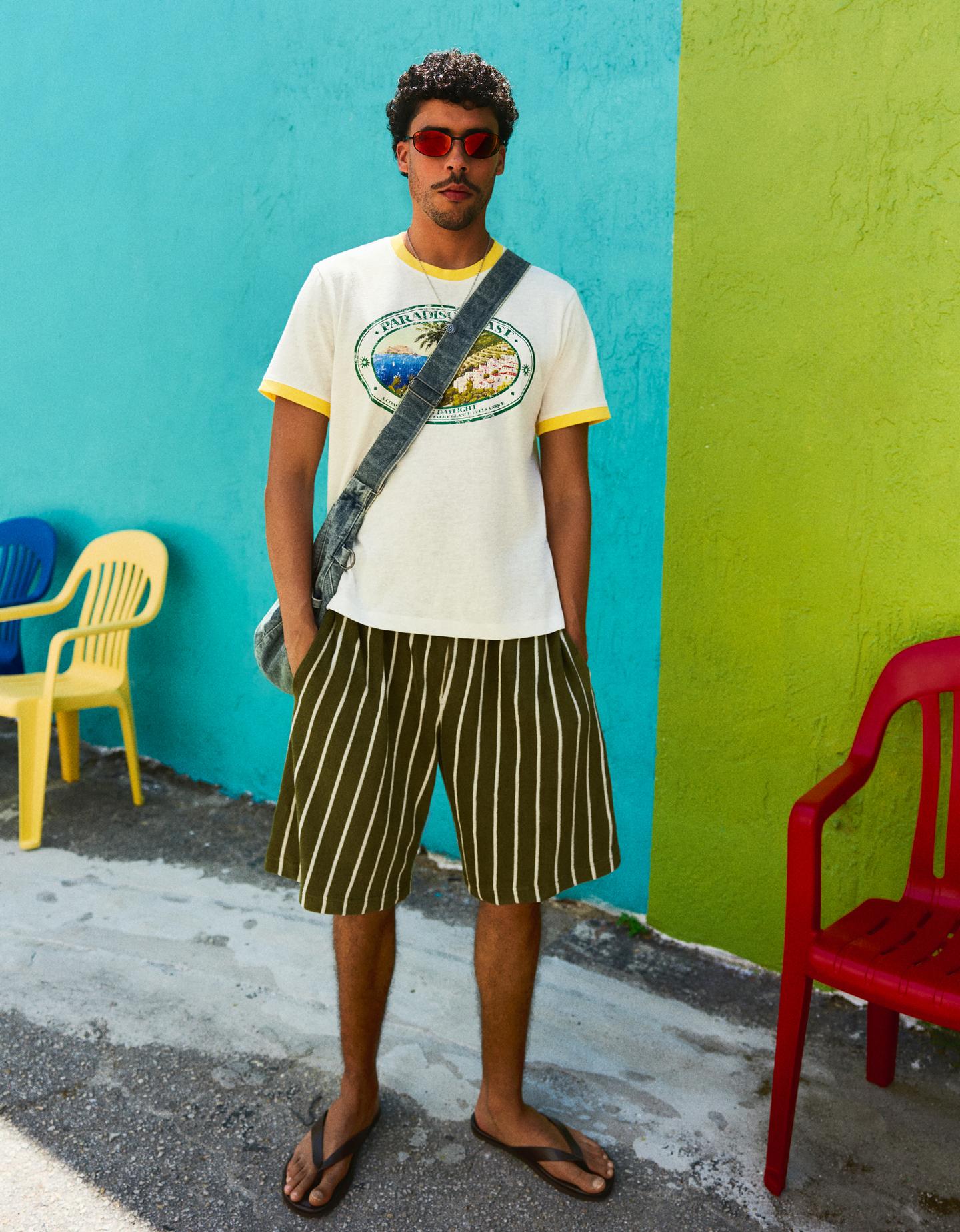 Bershka Bermuda Efecto Toalla Rayas Hombre Verde